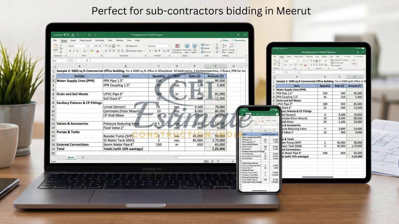 commercial plumbing BOQ 5000 sq ft office building India PPR UPVC cost