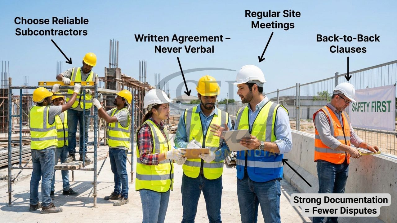 Successful subcontractor team working safely on site with proper agreement