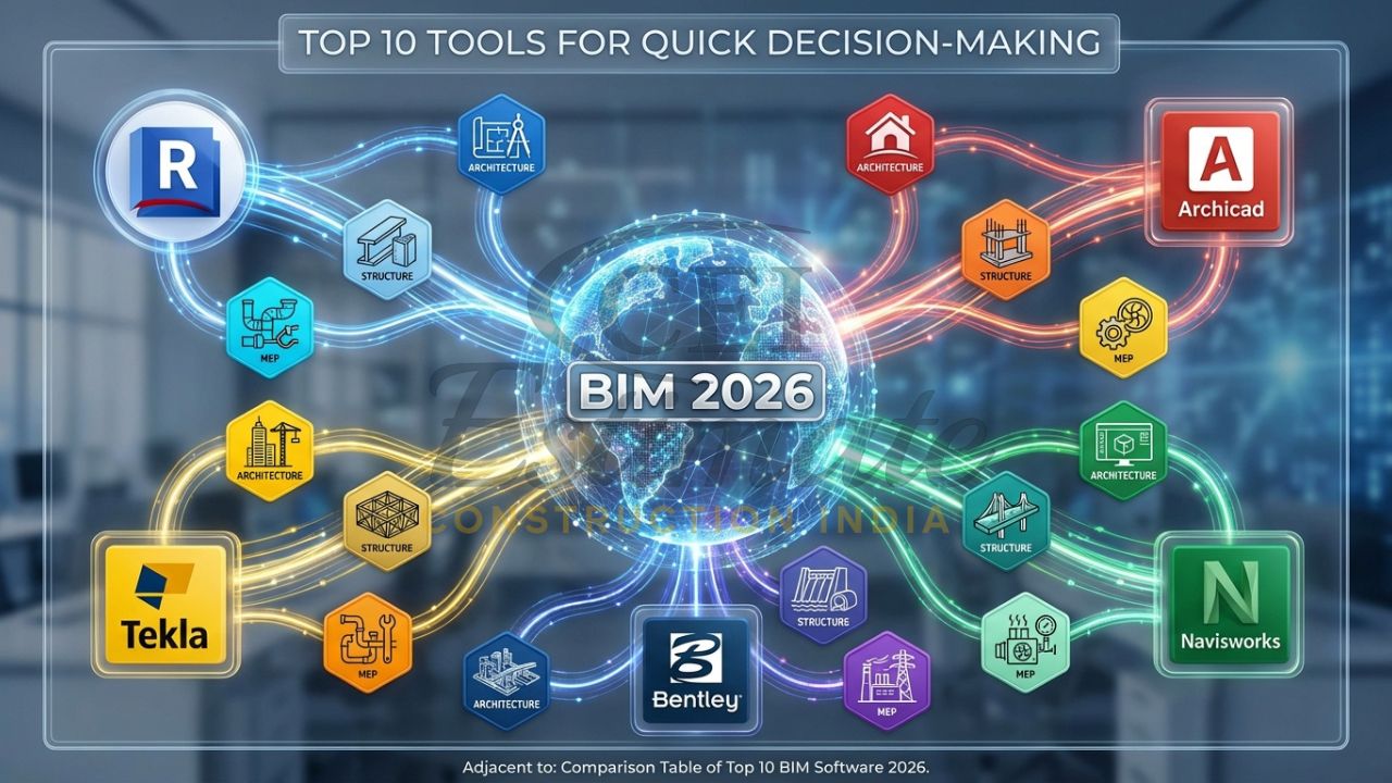 Infographic of the top 10 BIM software 2026 including Revit, Archicad, and Tekla.