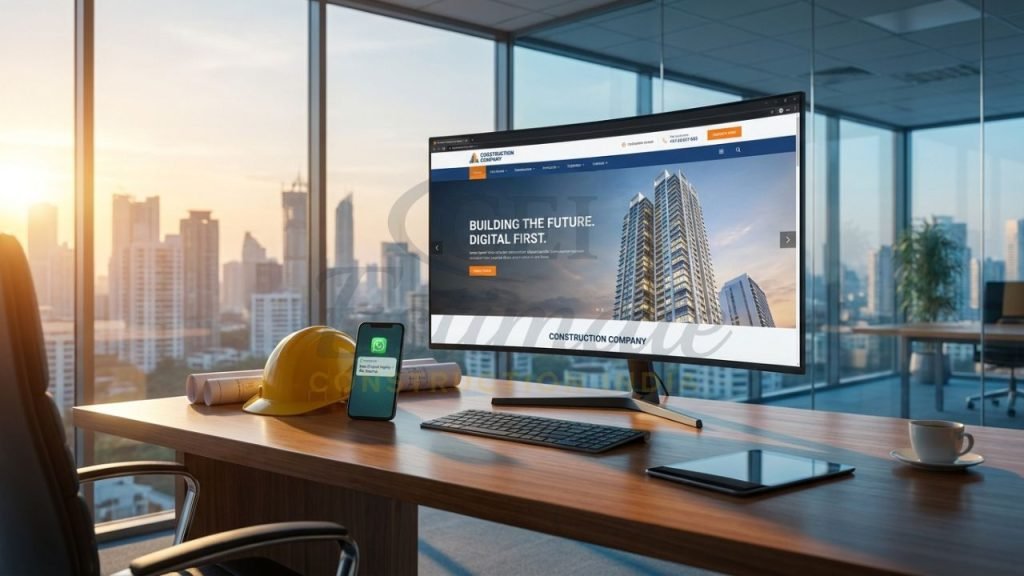 Professional website design for construction company in India showing project portfolio and lead generation.