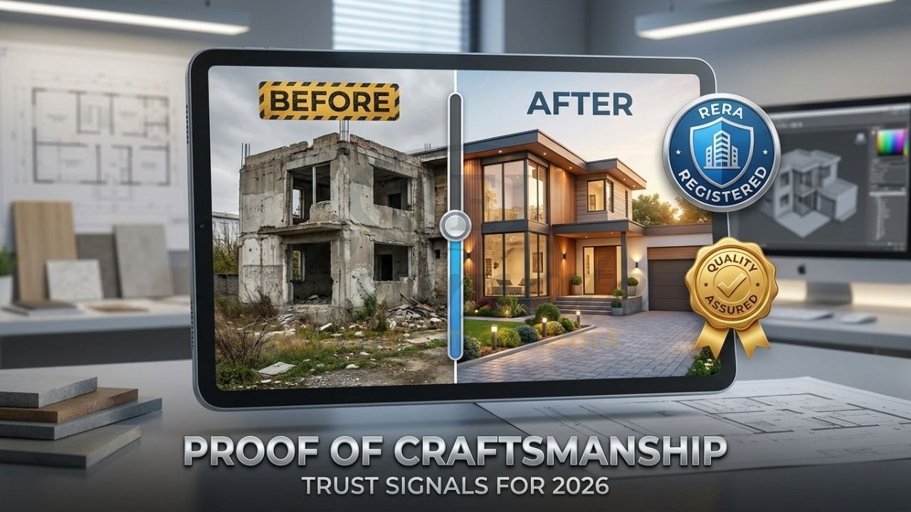 Before and after gallery on a construction website showing home renovation transformation.