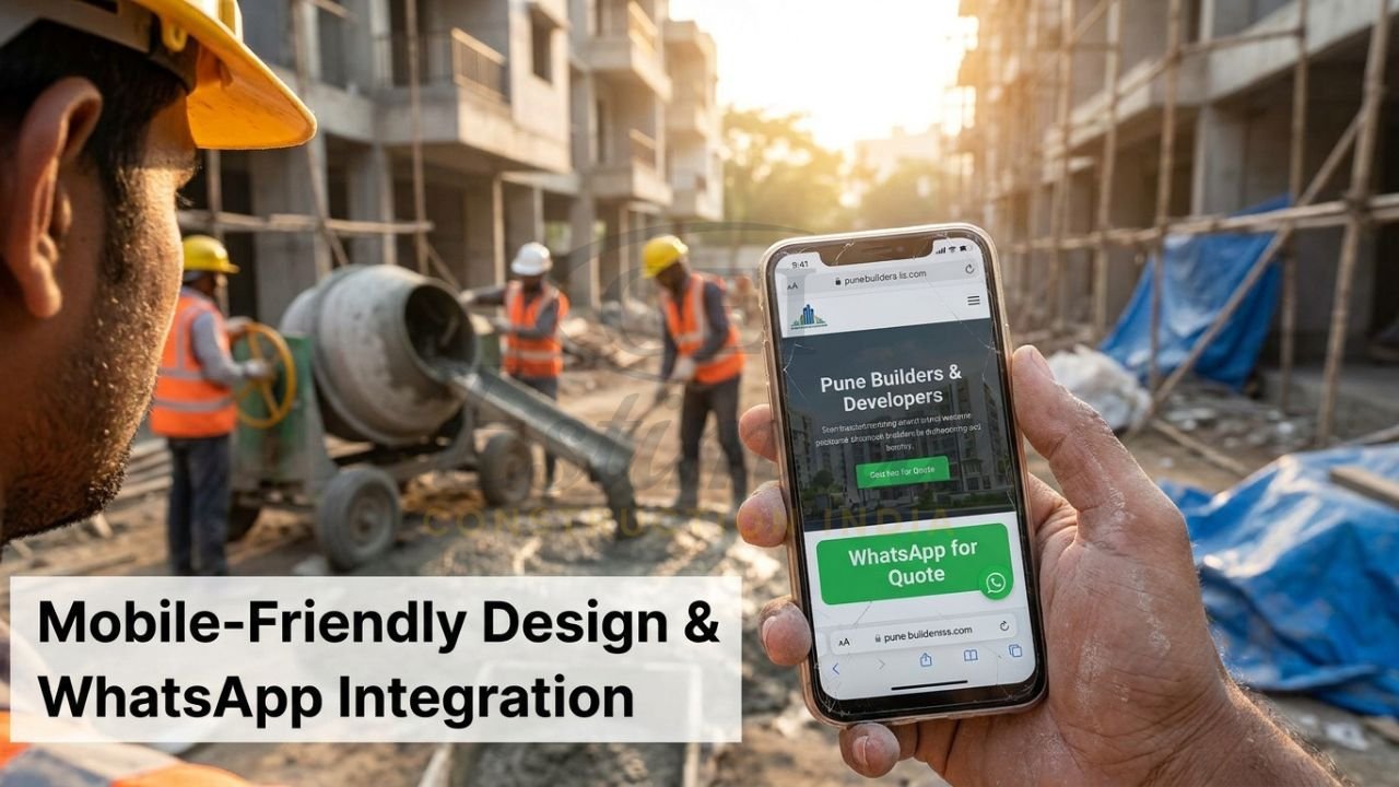 Mobile friendly website for construction company with WhatsApp integration for leads.