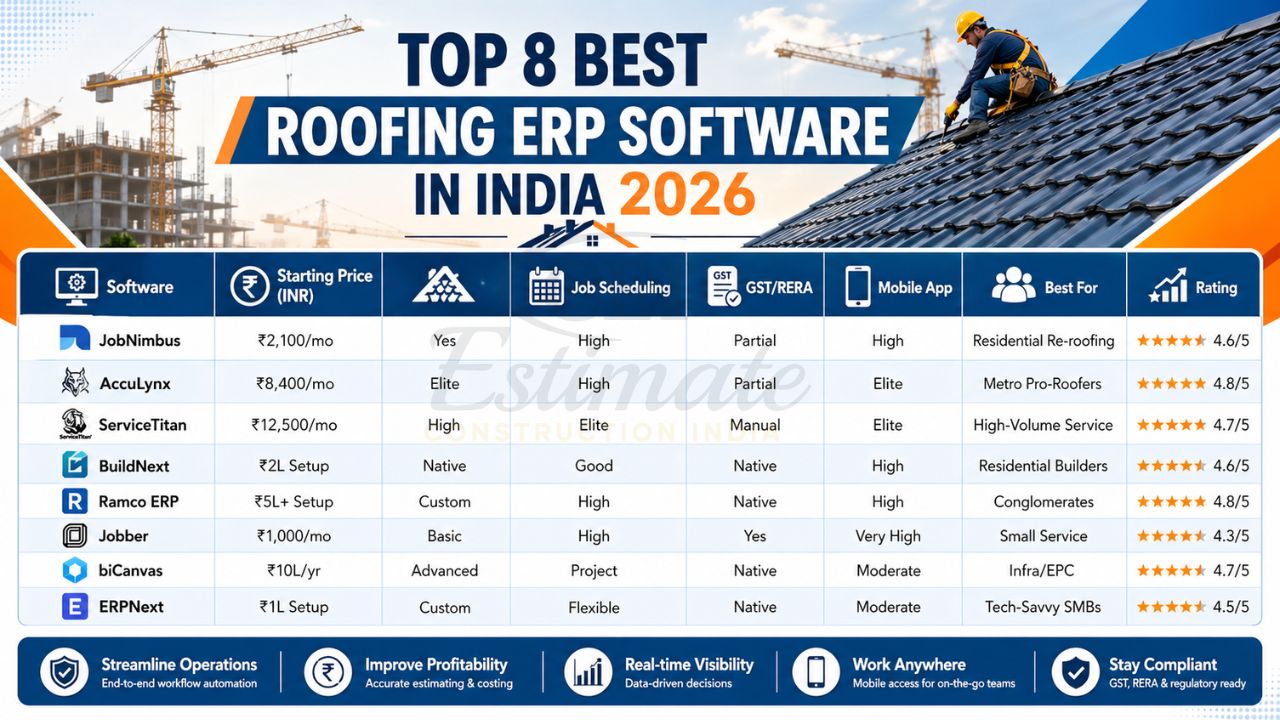 top roofing ERP software in India 2026 comparison with pricing job scheduling GST compliance and mobile app features