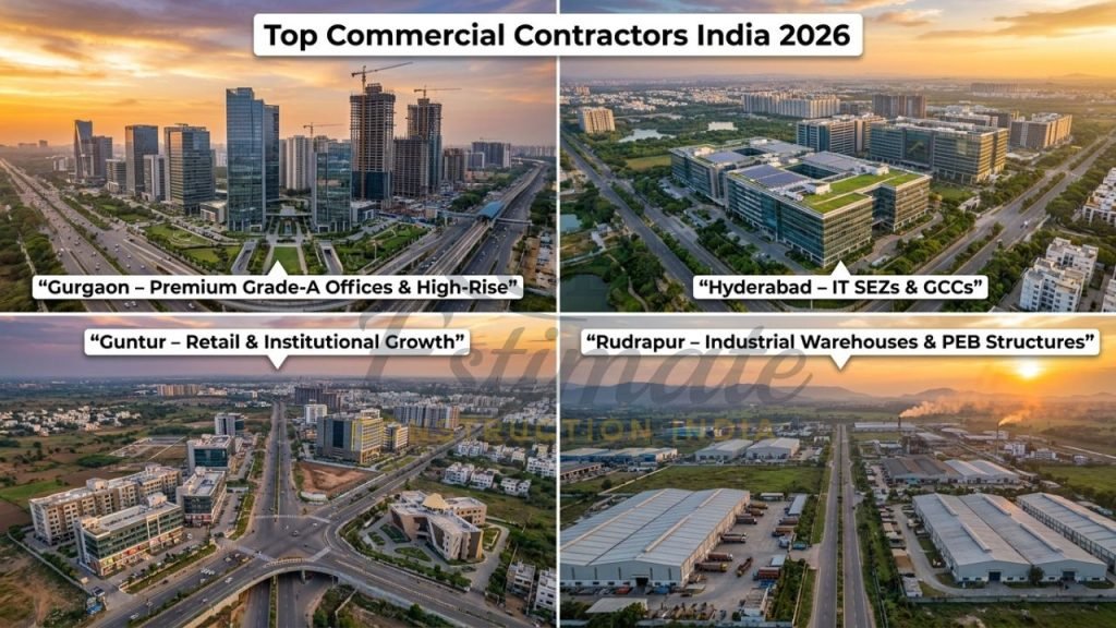 Aerial view of commercial construction boom in Gurgaon, Hyderabad, Guntur and Rudrapur 2026