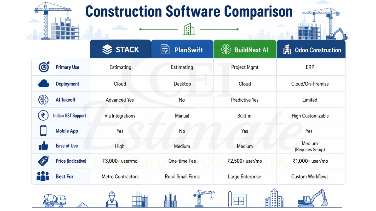 Comparison of construction estimating and ERP software tools in India