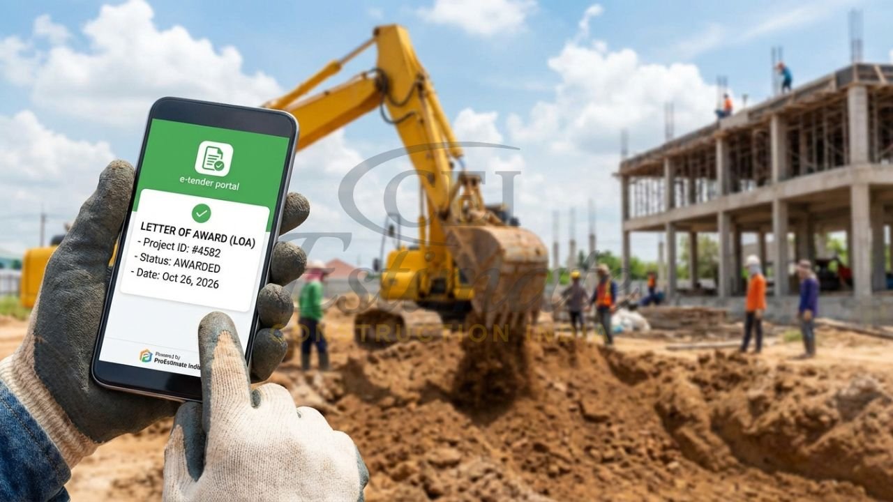 Successful tender award notification on a smartphone after using professional estimating software.