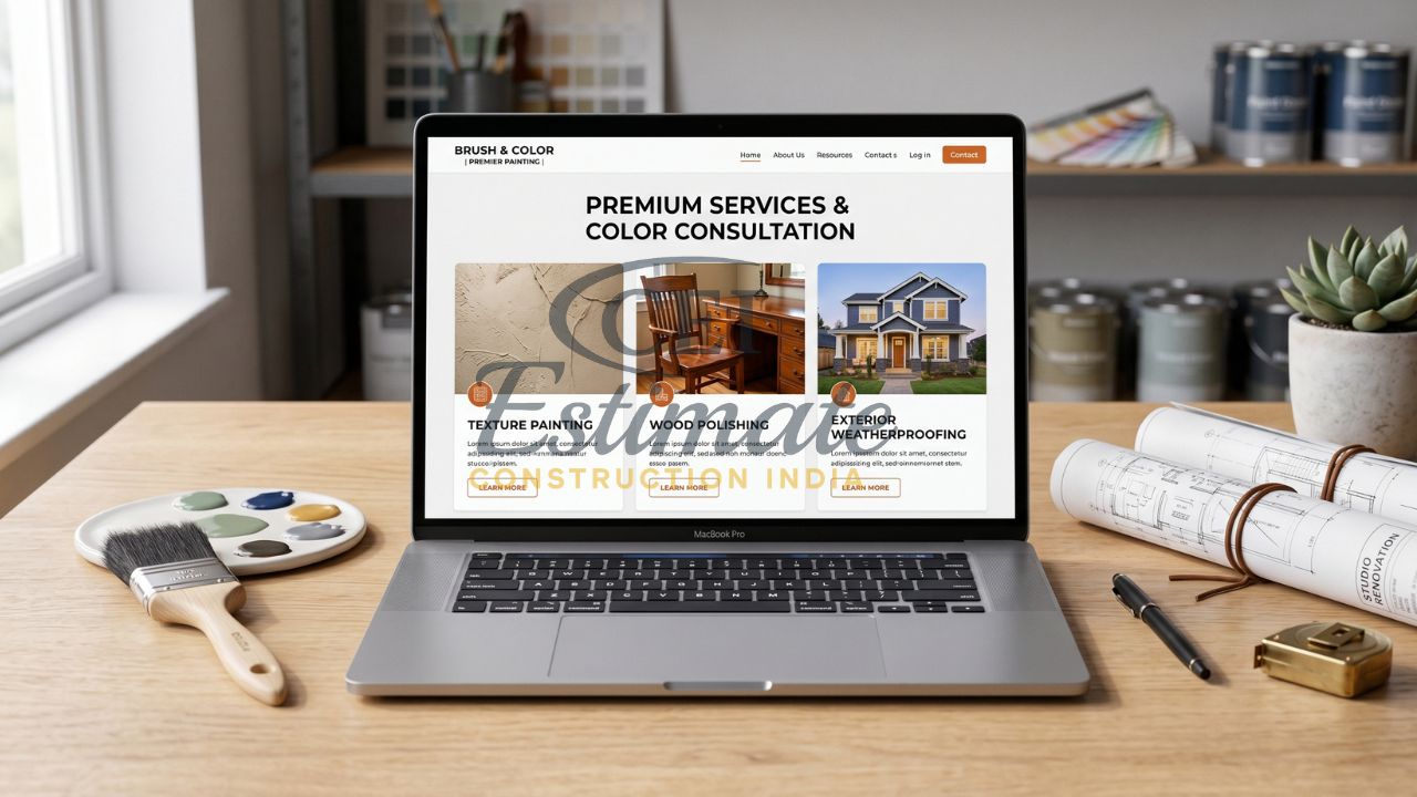 Painting services website design with premium color consultation texture painting wood polishing and exterior waterproofing services