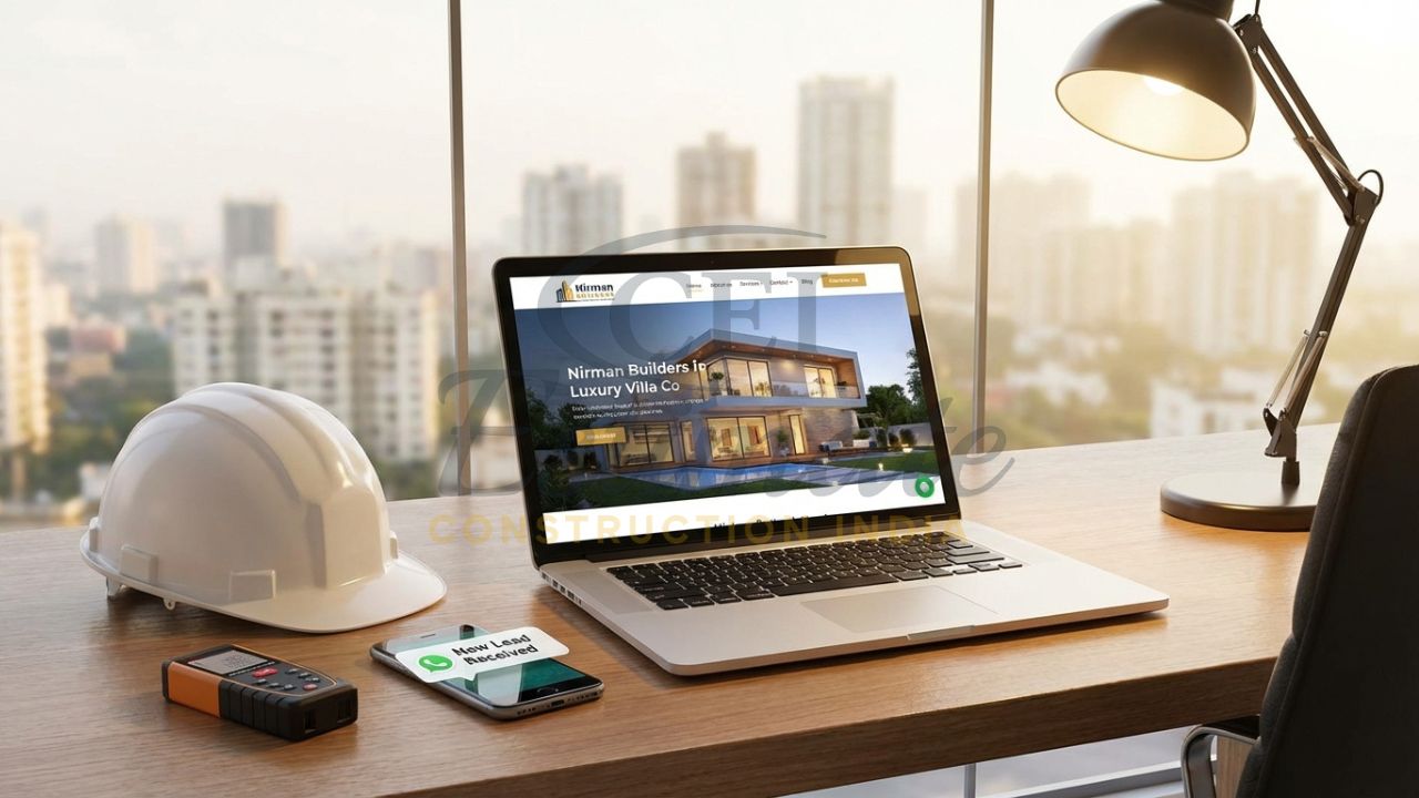 Professional website design for builders in India showing a mobile-responsive construction portfolio.