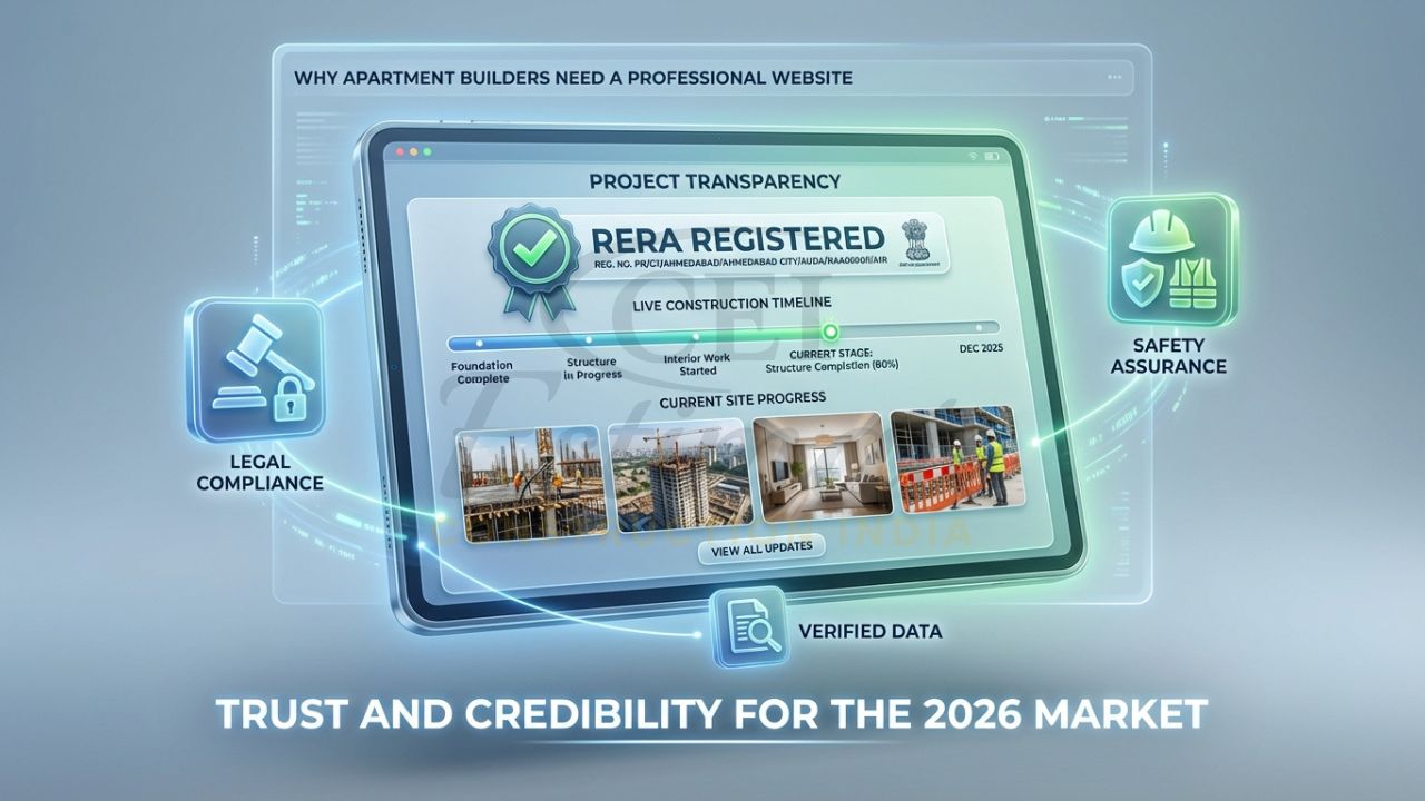 Apartment website displaying RERA registration and live construction progress updates.