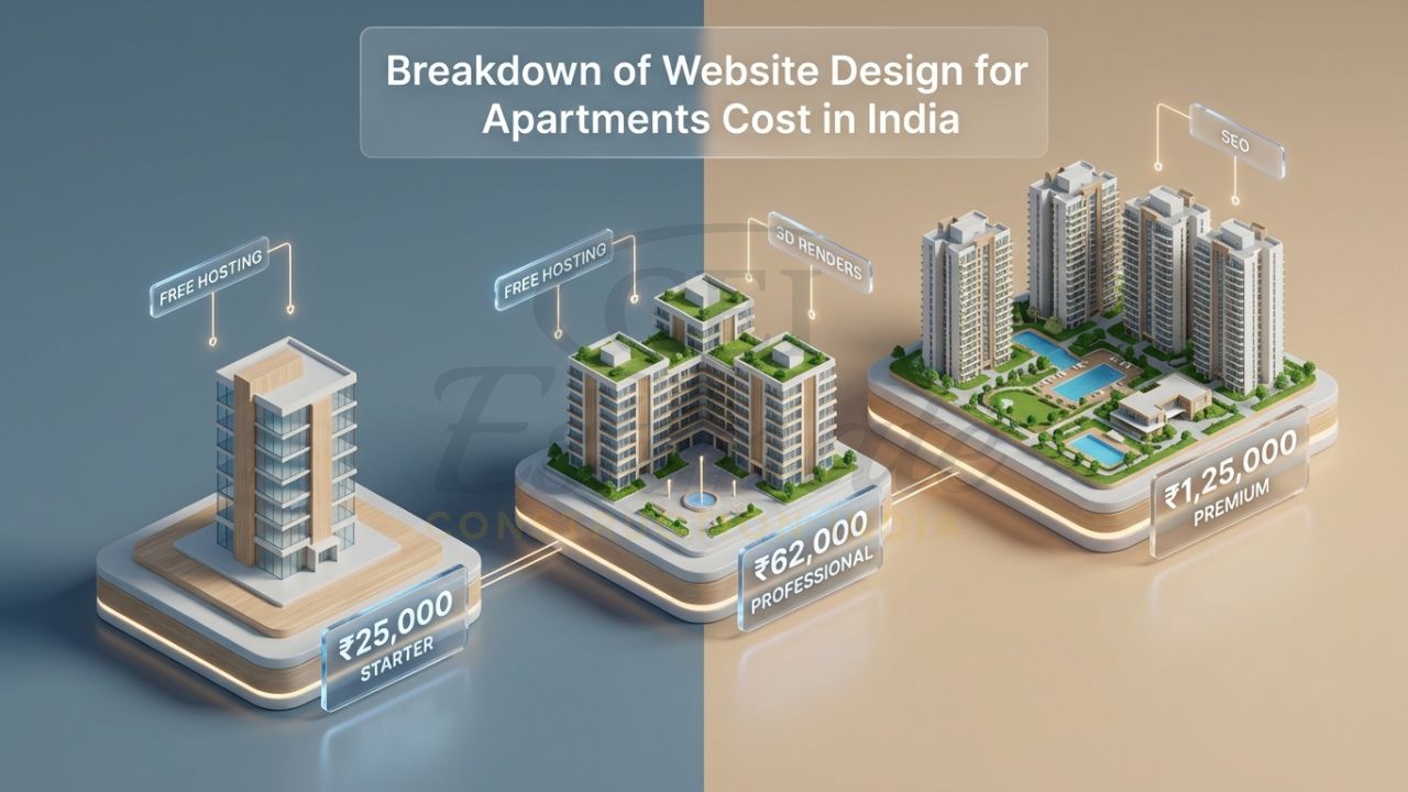 Pricing guide for apartment website design in India from starter to premium.