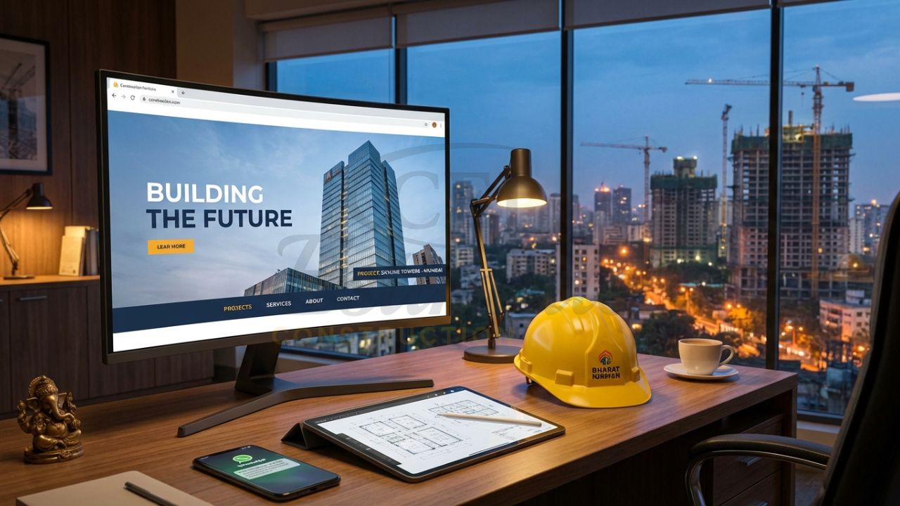 Professional website design for construction company in India showing a high-end digital portfolio.