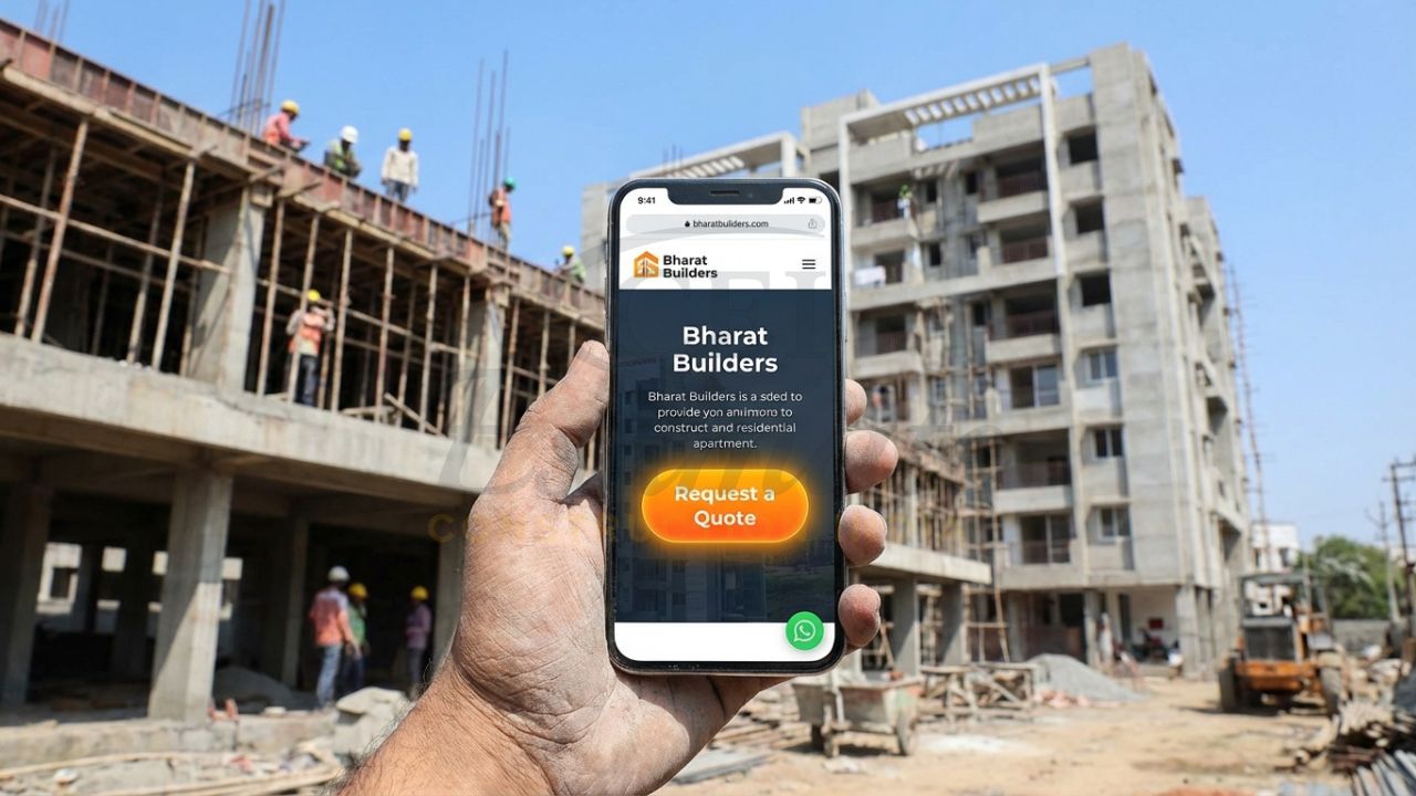 Mobile-friendly construction website with WhatsApp integration for lead generation.