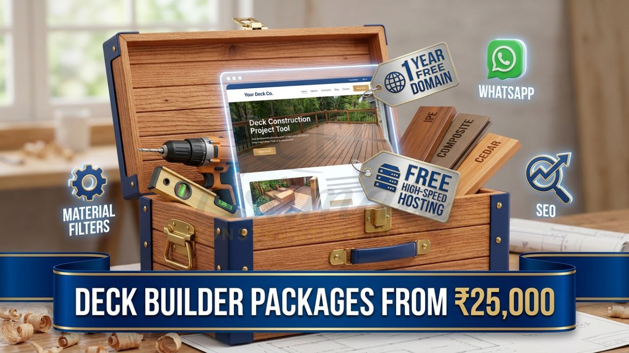 Affordable deck builder website design packages in India starting at 25,000 rupees.