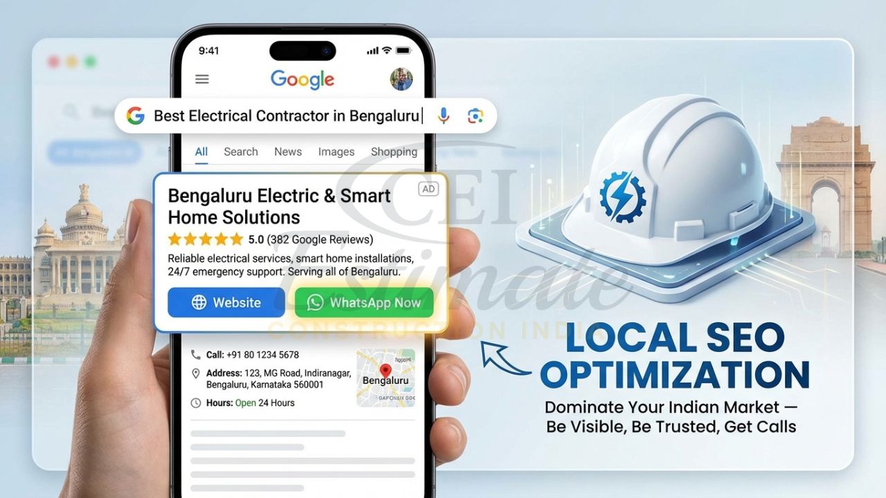 Google local search results showing an electrical contractor ranking #1 in Bengaluru.