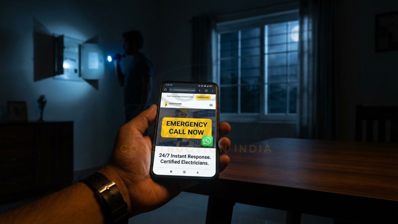 Professional electrician website design in India with emergency call-to-action buttons.