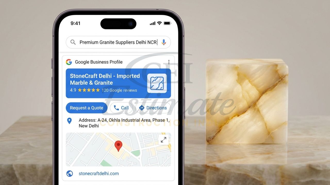 Before and after gallery on a stone contractor's website showing marble floor installation.