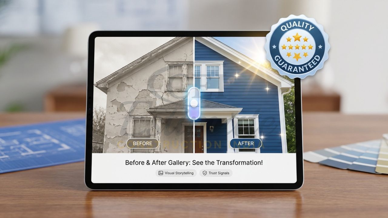 Before and after gallery on a painter's website showing house exterior transformation.