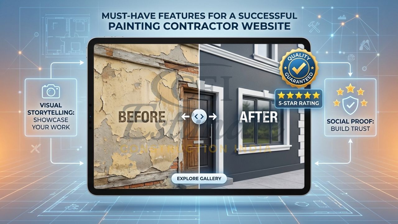 Before and after gallery on a painting contractor's website showing house exterior transformation.