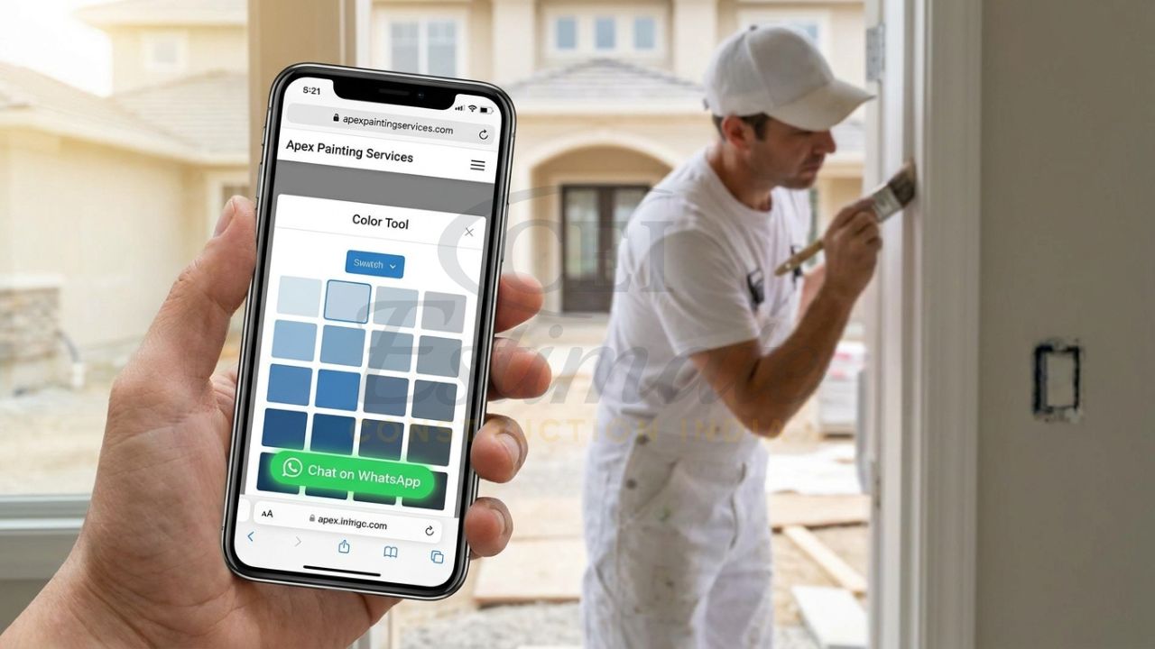 Mobile-friendly painting website with color visualizers and WhatsApp integration.
