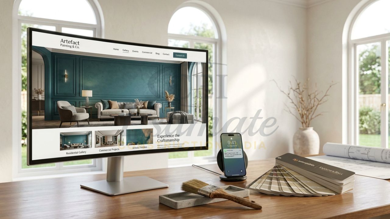 Professional website design for painting contractors in India showcasing luxury interior and exterior finishes.