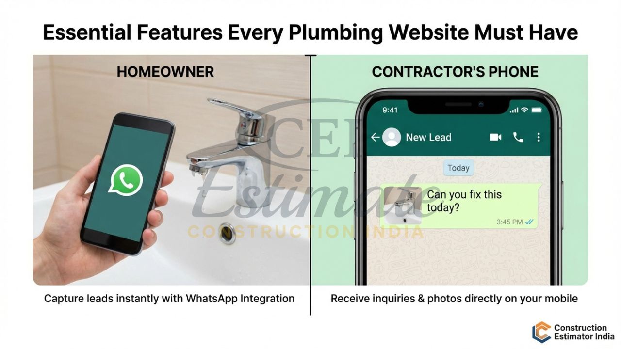 WhatsApp integration on a plumbing website for instant lead conversion.