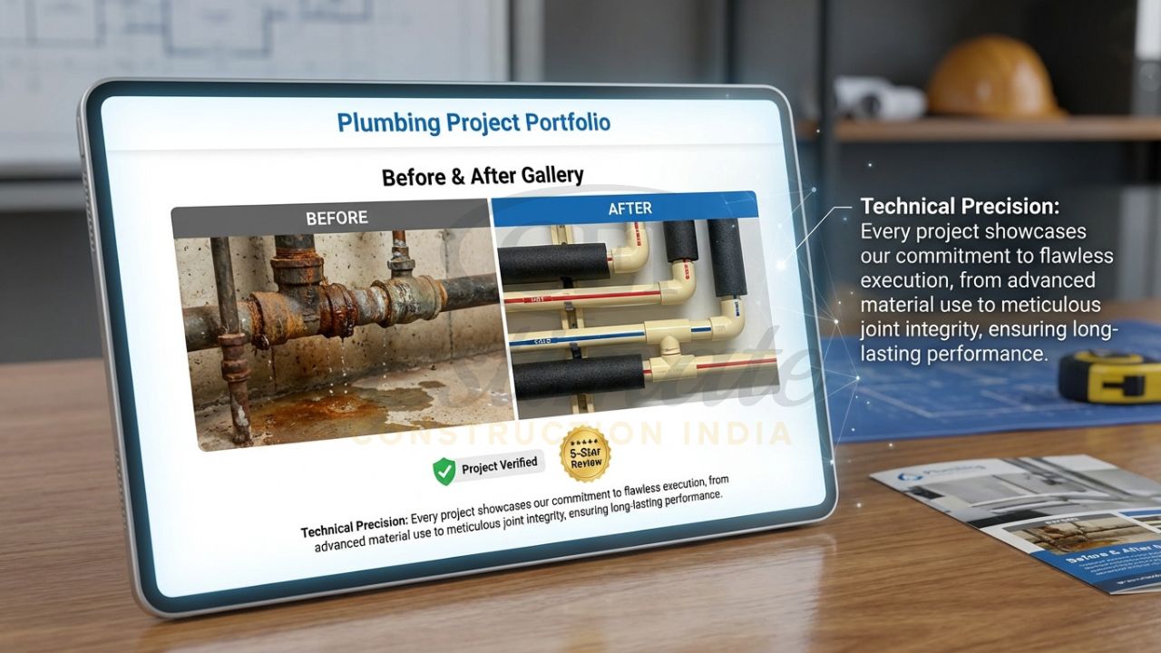 Plumbing project portfolio showing professional pipe installation before-and-after.