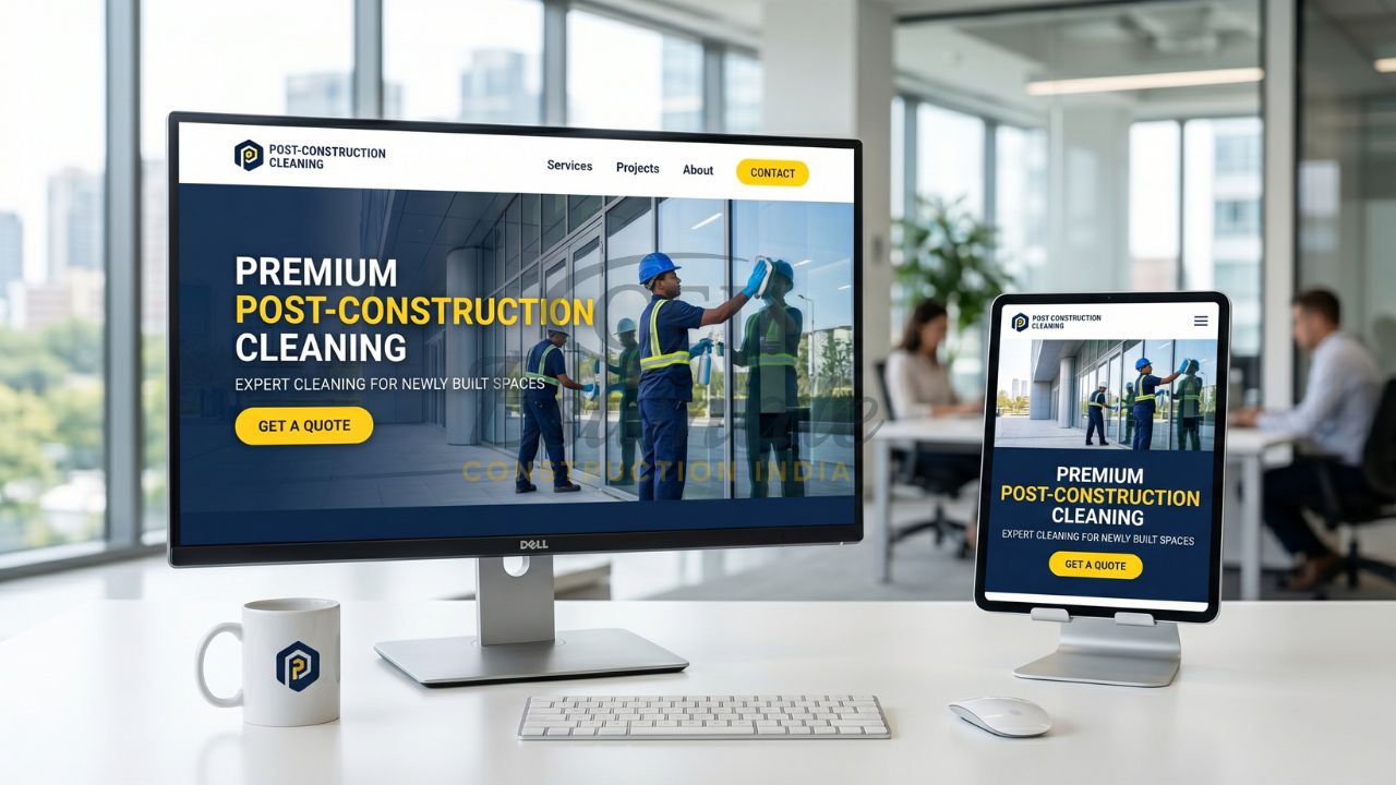 Responsive website design for post construction cleaning services displayed on desktop and tablet screens