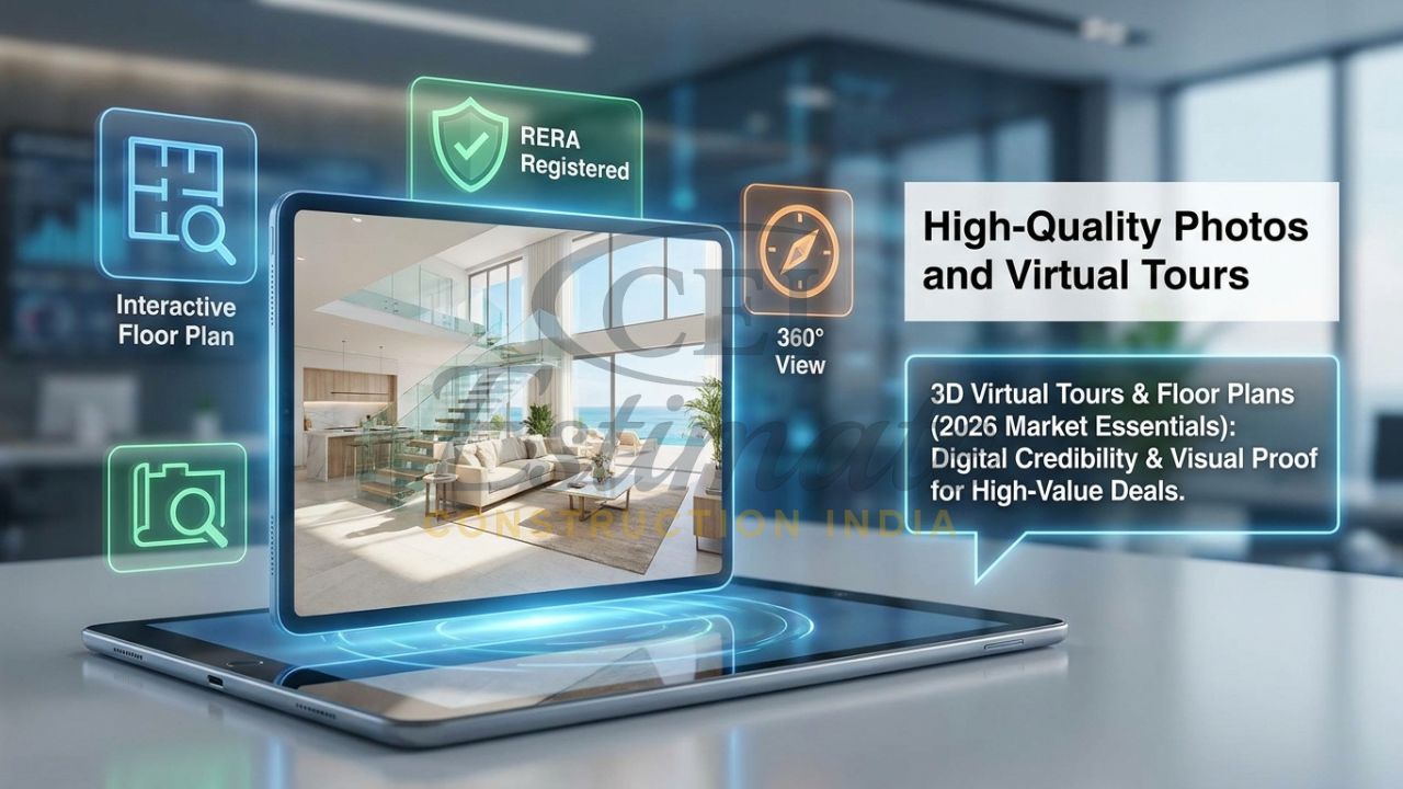 Real estate agent website featuring 3D virtual tours and interactive floor plans.