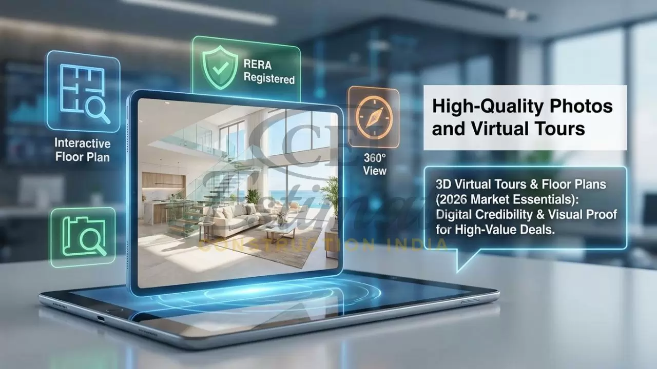 Real estate agent website featuring 3D virtual tours and interactive floor plans.