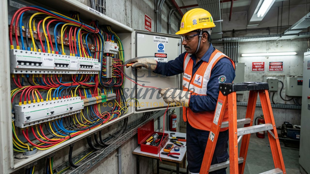 electrician working on electrical panel India contractor insurance electrical risk safety wiring