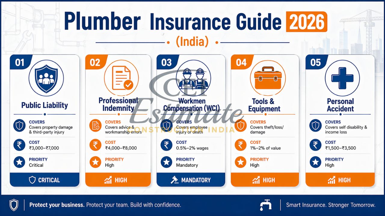 plumber insurance guide India public liability professional indemnity tools equipment WCI coverage infographic