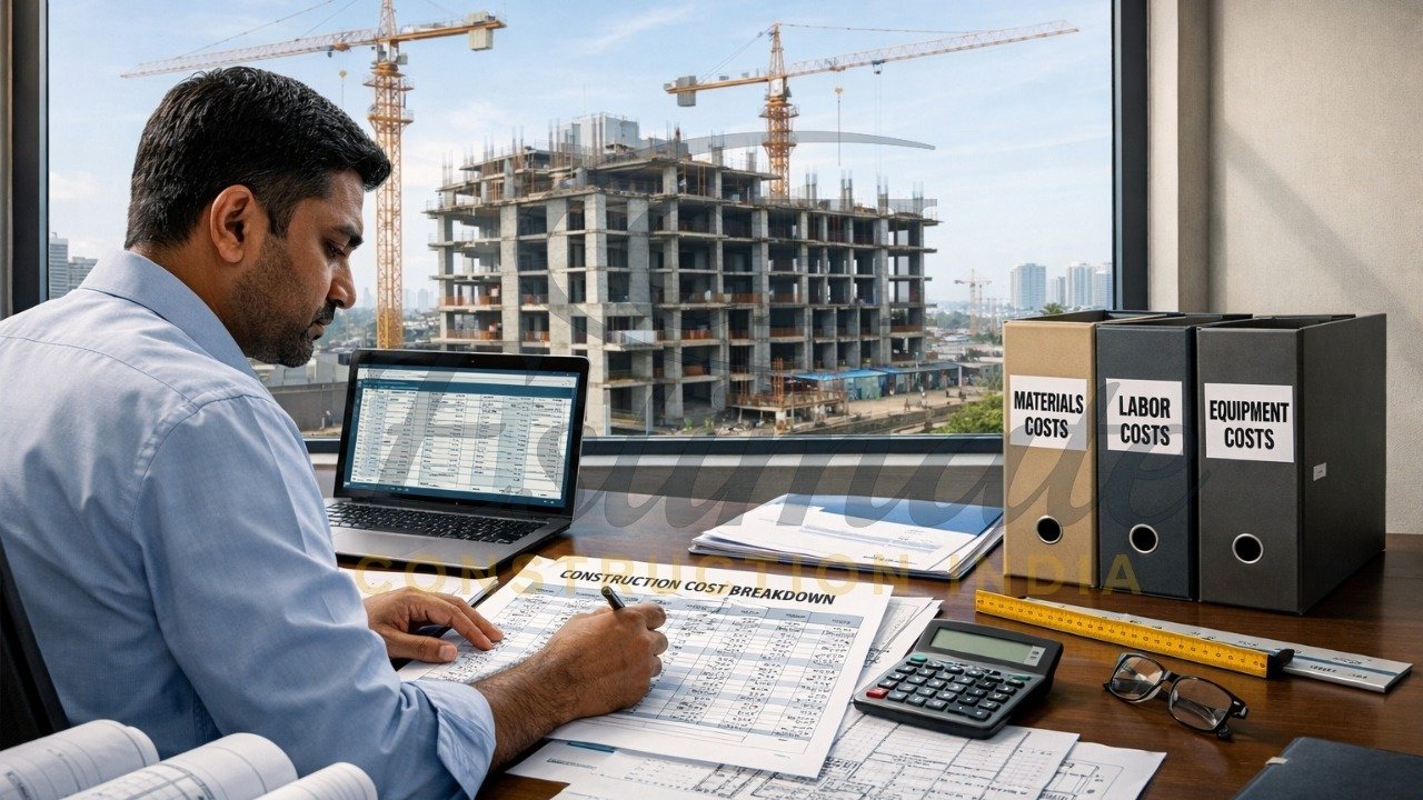 Sample detailed construction estimate table India 2026 from Construction Estimator India
