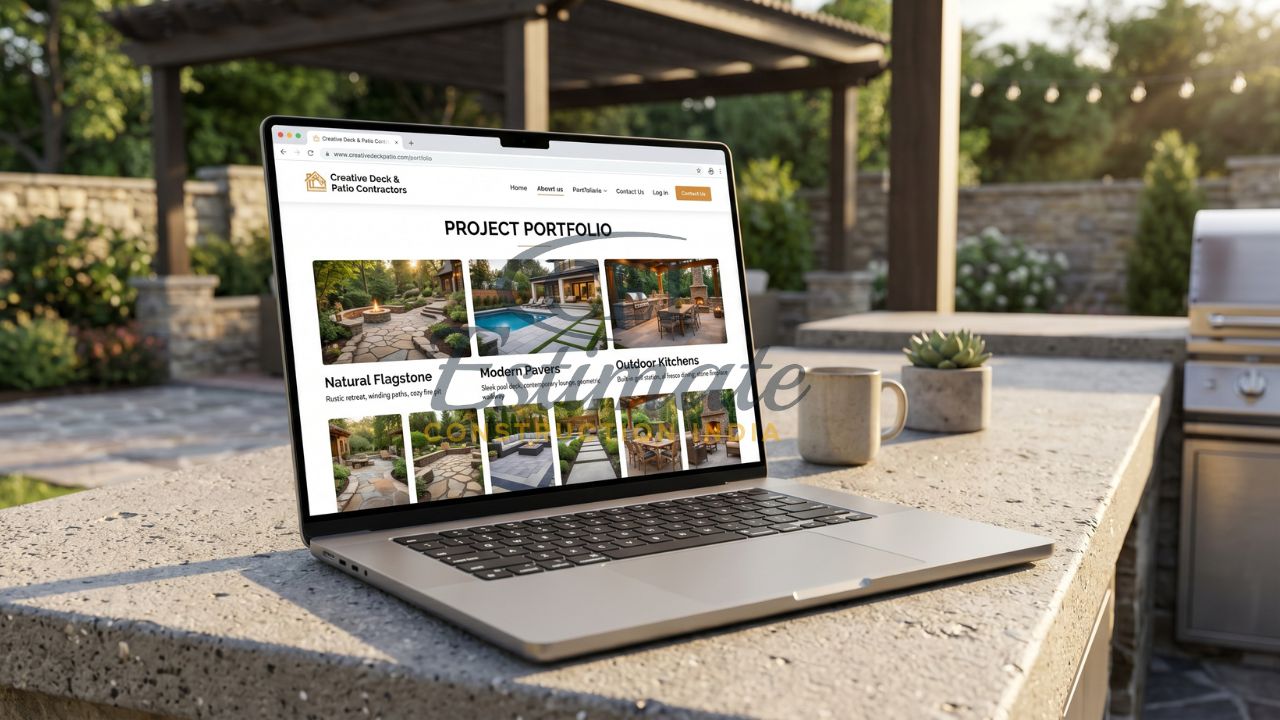 Patio contractor website portfolio showcasing outdoor projects like pavers, flagstone, and outdoor kitchens