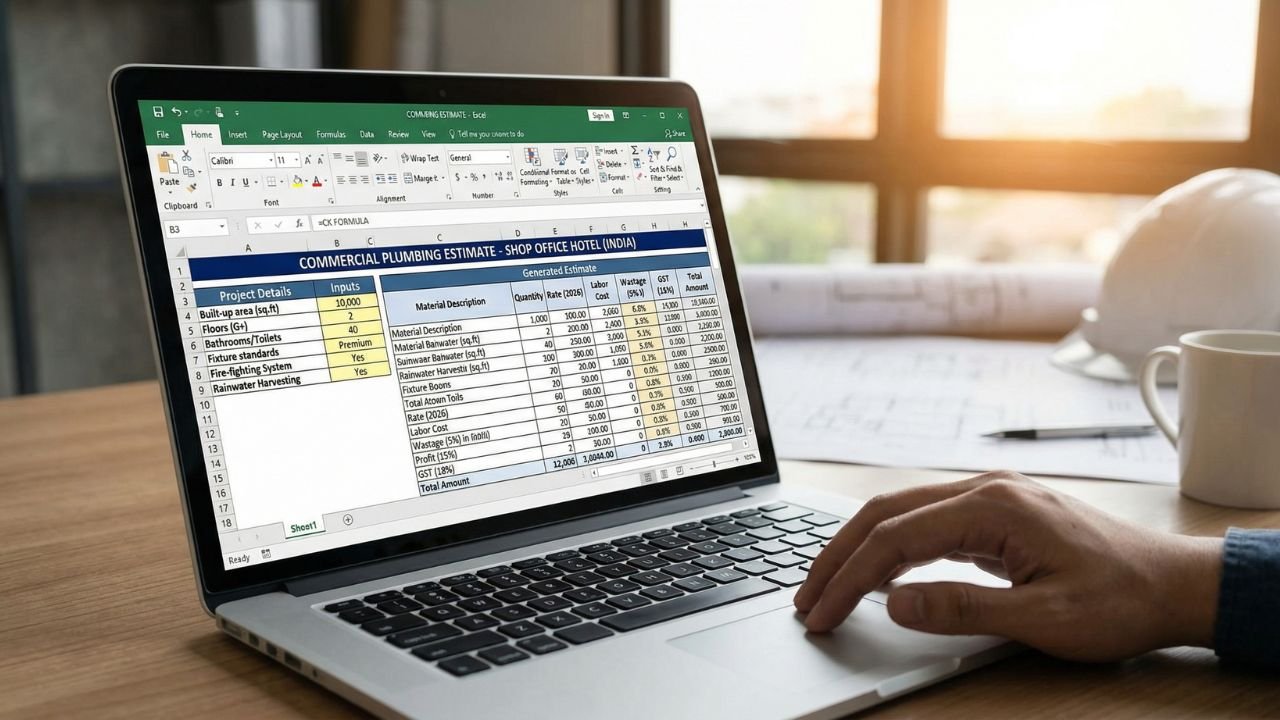 commercial plumbing estimate excel template fill project details auto cost calculation india