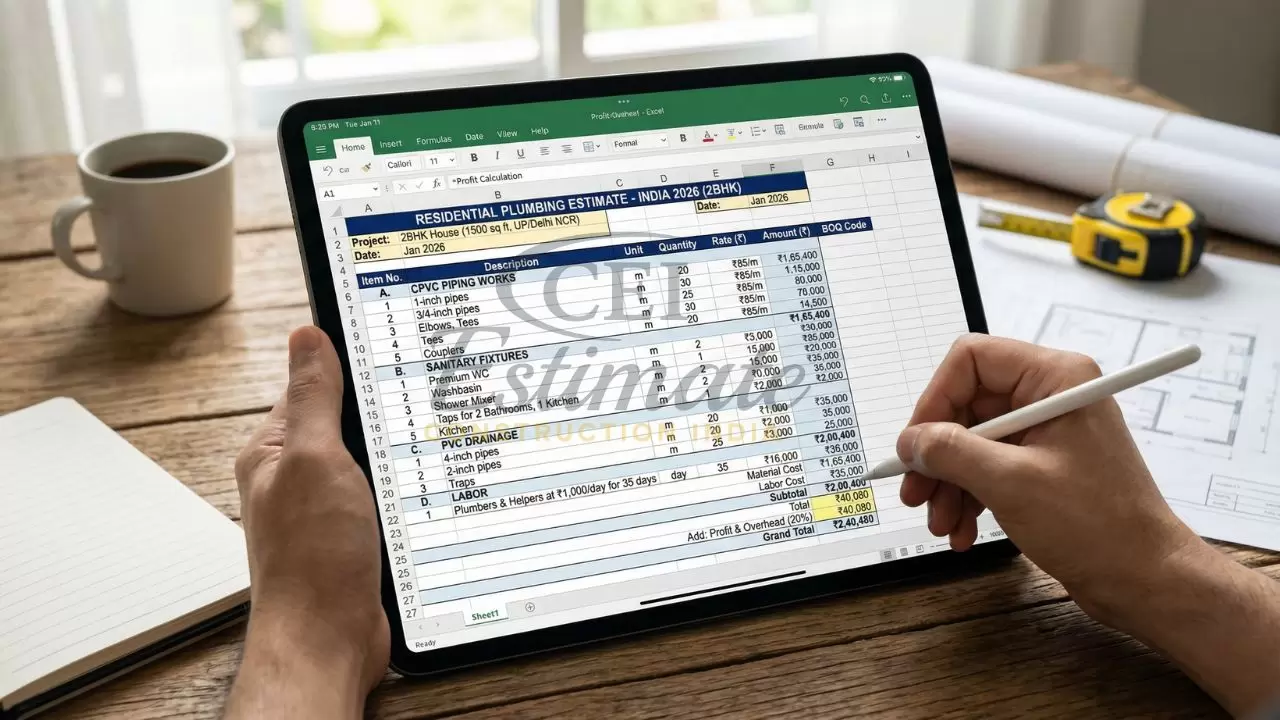residential plumbing estimate excel template india 2bhk boq plumbing cost sheet tablet