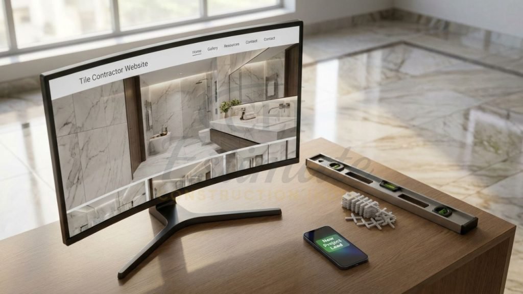 Professional tile contractor website design in India showcasing high-end flooring and wall tiling.