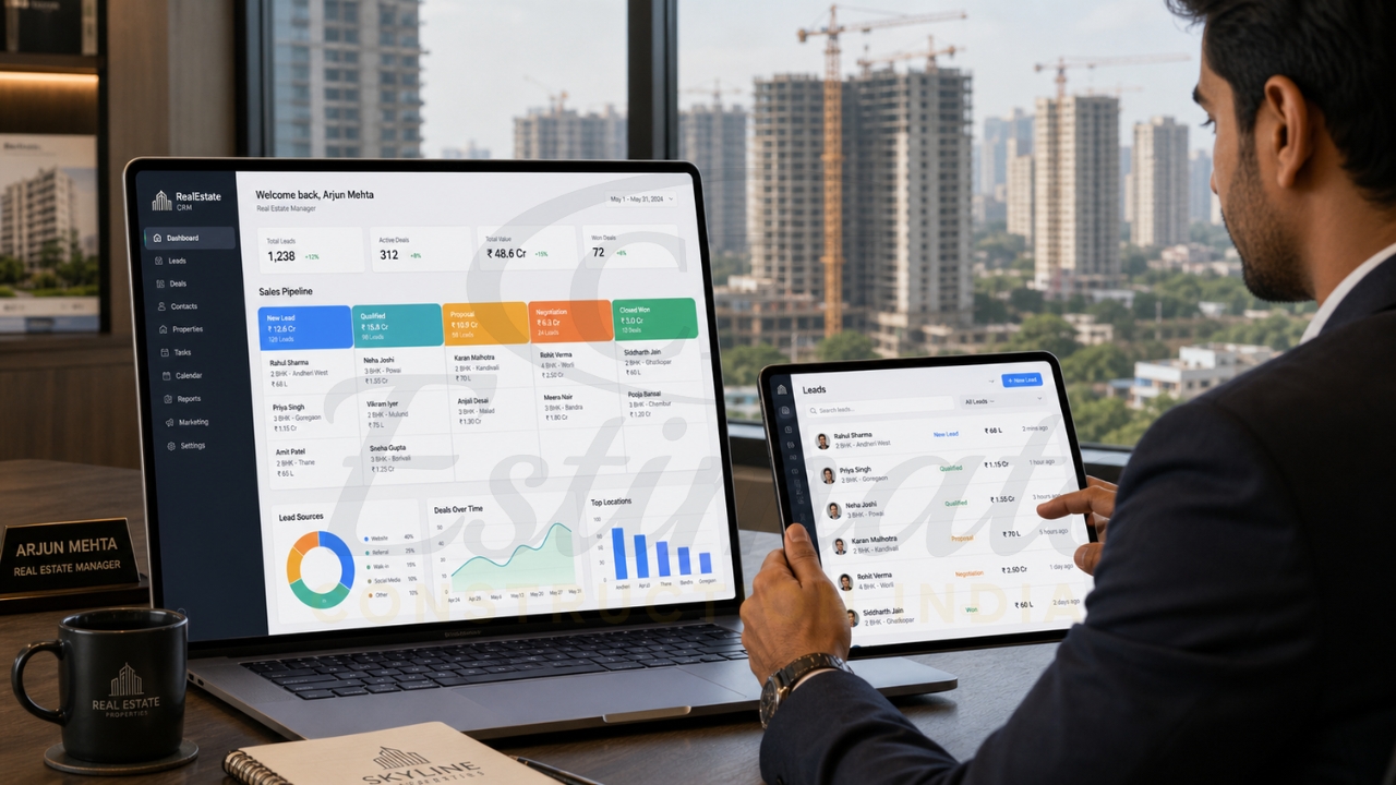 Real estate CRM software showing sales pipeline and customer management