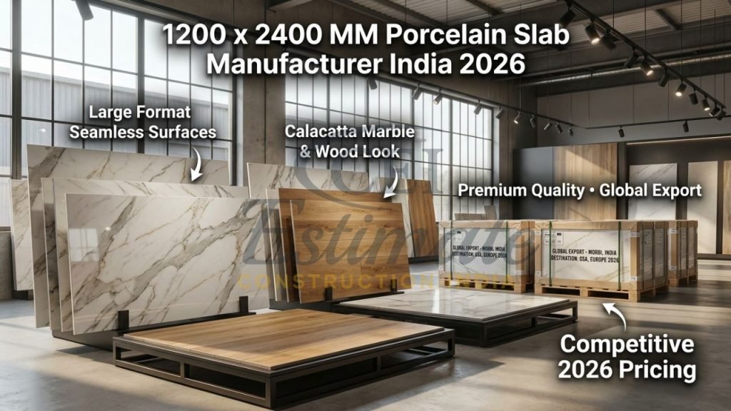 Stunning large-format 1200x2400 mm porcelain slabs in marble and wood look from Morbi Gujarat India