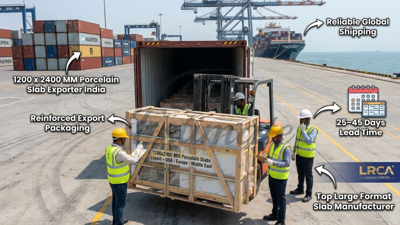 Containers loaded with 1200x2400 mm large-format porcelain slabs at Mundra Port