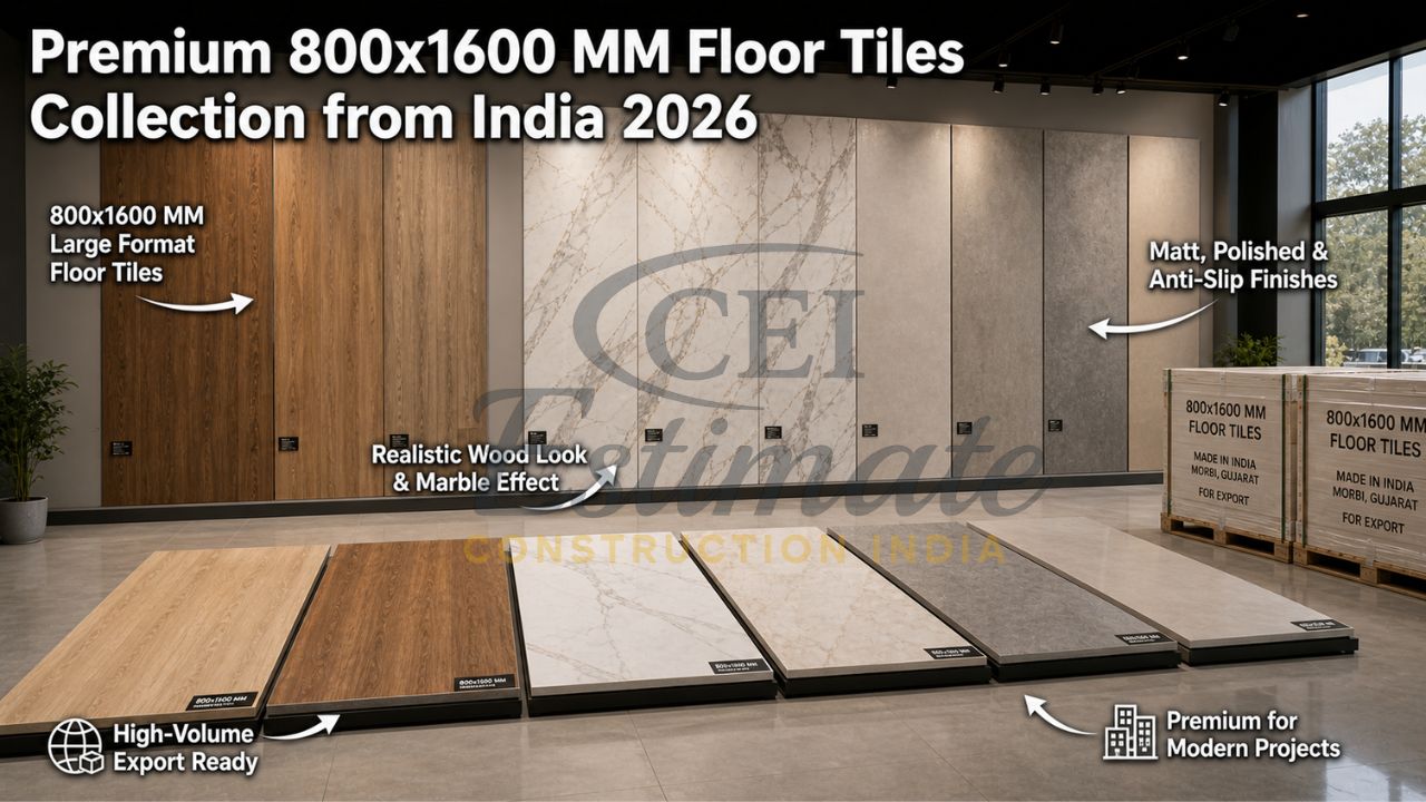 800x1600 mm wood look, marble look and modern ceramic floor tiles from Morbi manufacturers