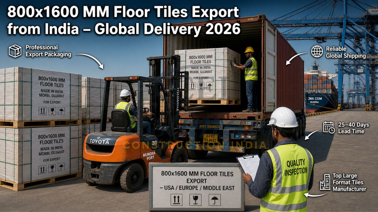 Containers loaded with 800x1600 mm large-format floor tiles at Mundra Port for international shipment