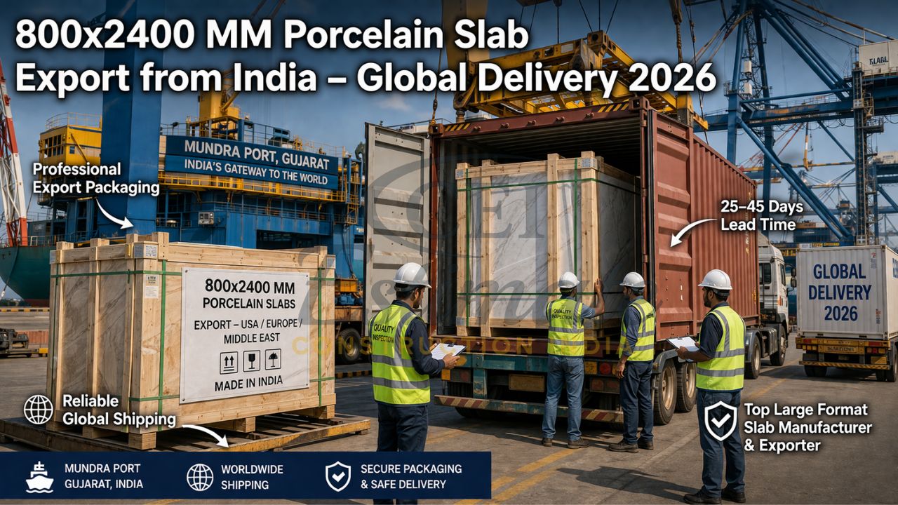 Containers loaded with large-format porcelain slabs at Mundra Port for international shipment