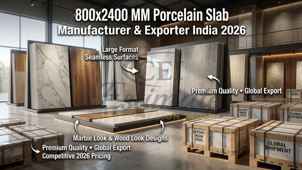 Premium large-format 800x2400 mm porcelain slabs in marble and wood look ready for export from Morbi India