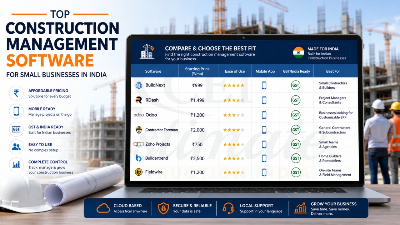 Top construction management software comparison for small businesses in India.