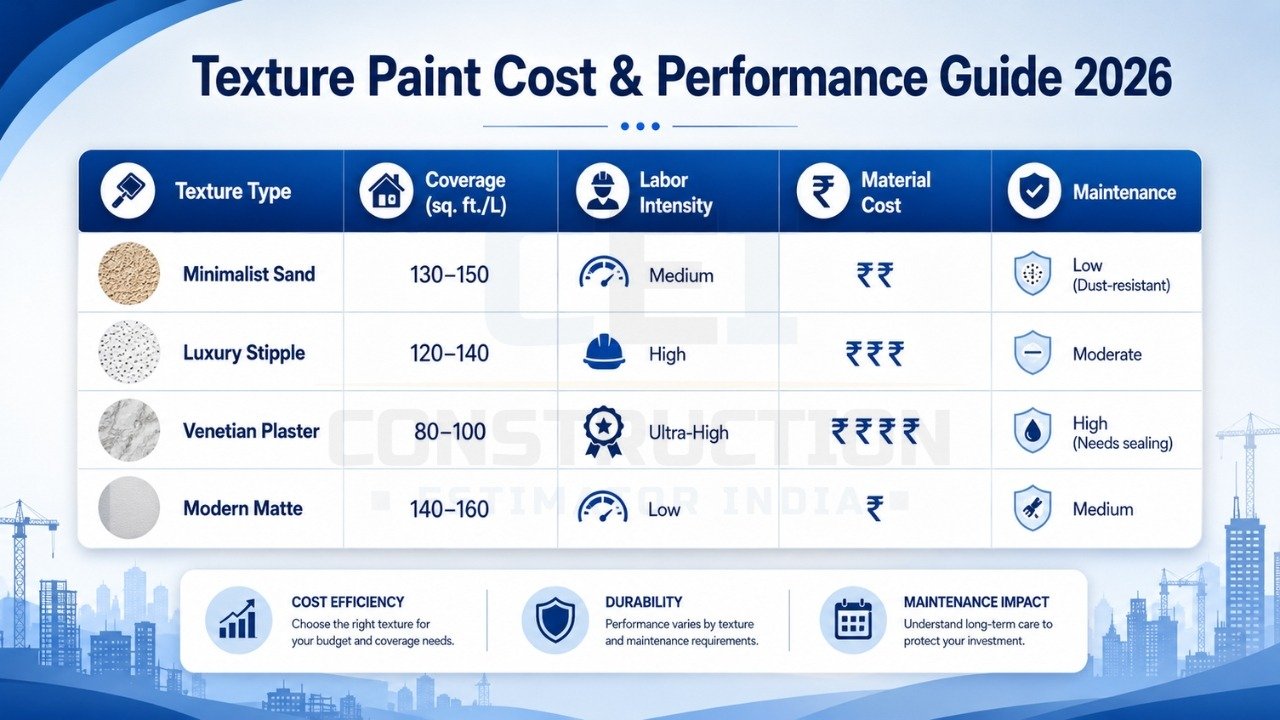 Texture paint cost and performance guide 2026 comparing minimalist, stipple, Venetian plaster, and matte finishes