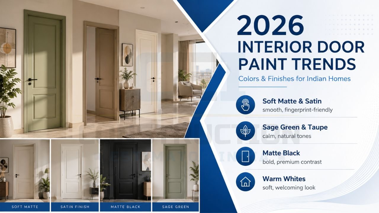Modern interior doors featuring matte black, sage green, satin, and warm white paint trends