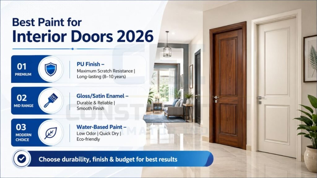 Modern hallway with painted wooden interior doors and guide to selecting the best door paint finish
