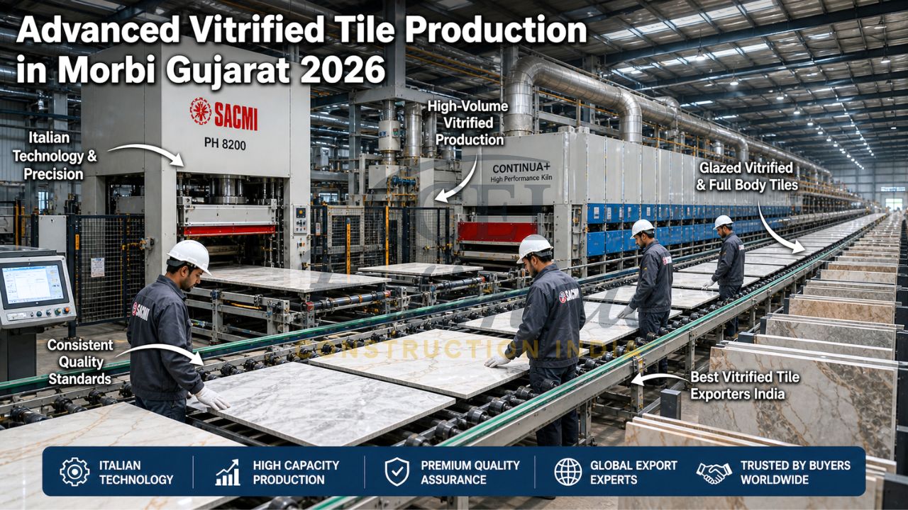 State-of-the-art production line producing premium vitrified tiles in Morbi Gujarat India