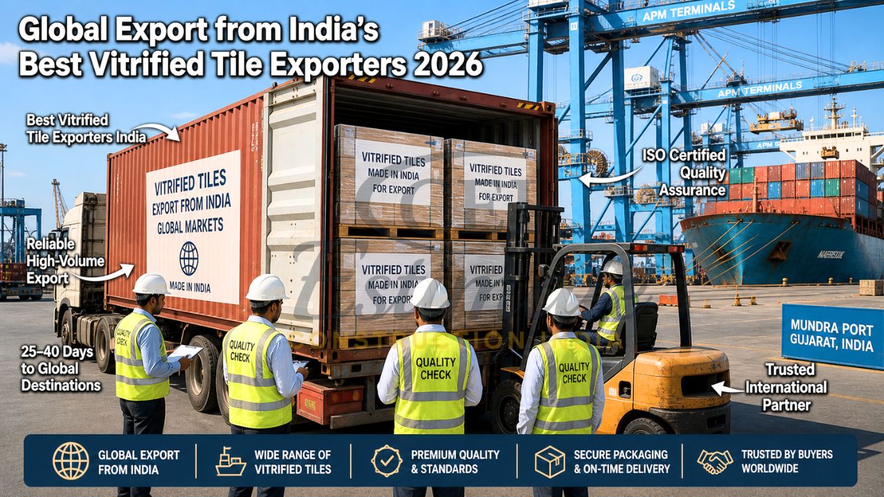 Containers loaded with premium vitrified tiles at Mundra Port for international shipment