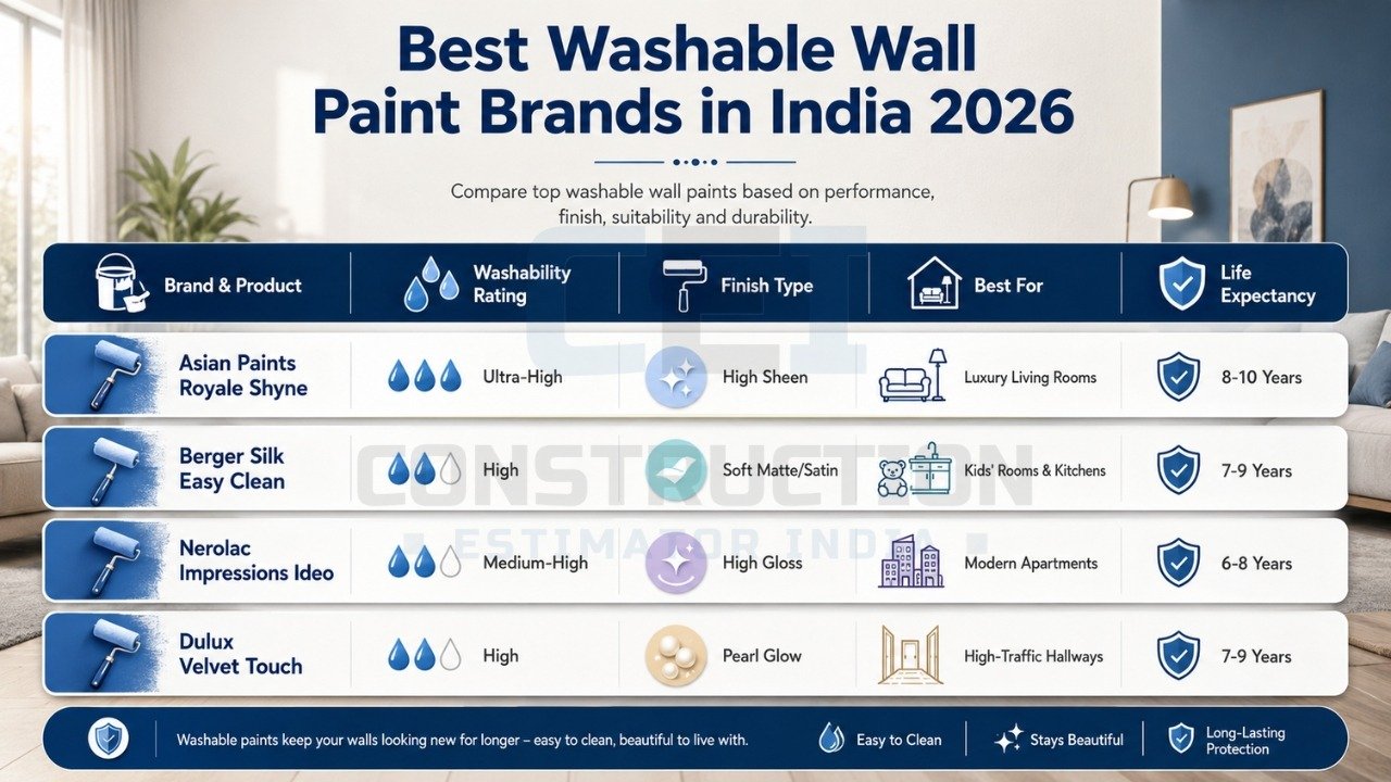 Best washable wall paint brands in India 2026 comparing Asian Paints, Berger, Nerolac, and Dulux